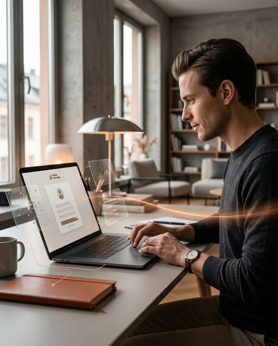 Trader creating an account on a laptop
